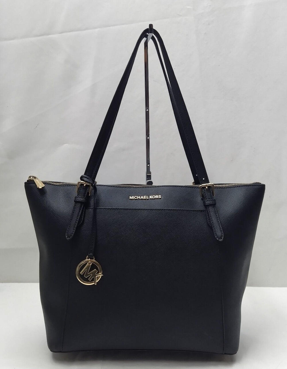 Michael Kors Jet Set Black Leather Double Handles Tote Shoulder Bag